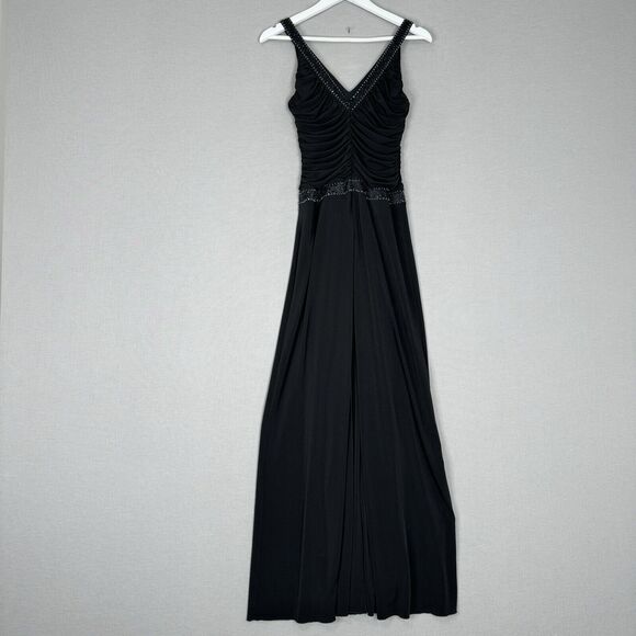 Vintage Laundry By Shelli Segal Womens Dress 0 Black Beaded Jersey Knit Maxi Y2K - Picture 10 of 15